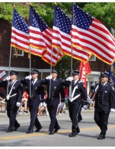 American flags in Parade