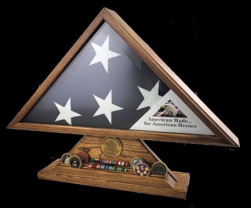 Military Casket Burial Flag Triangle on Pedestal w/ Memory Vials