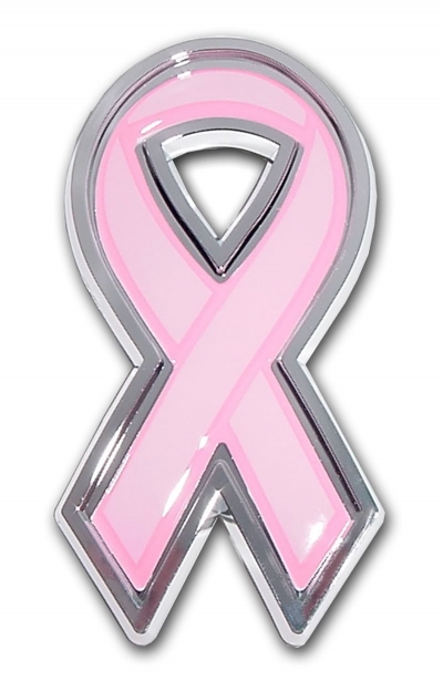 Chrome Pink Ribbon "Breast Cancer Awareness" Auto Emblem